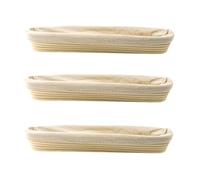 3 Pcs Baguette Banneton Proofing Baskets, Natural Rattan Dough Fermentation Tools with Linen Liner, 17.3 x 3.5 x 2 in Long Artisan French Bread Making for 17.6 oz Sourdough