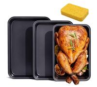 3 Pcs Baking Trays for Oven Non Stick, Durable Carbon Steel Oven Tray with Non-Stick Coating for Easy Release, Rectangle Cake Tins Brownie Tin for Baking, Roasting Cooking and Serving - Three Sizes