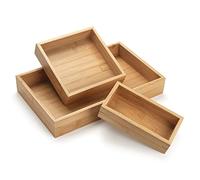 3 Pcs Bamboo Bathroom Tray, Flat Wood Basket Tray, Wooden Shallow Storage Basket, Bamboo Organizer for Bathroom, Living Room, Kitchen Countertop