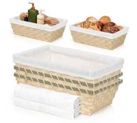 3 Pcs Bamboo Hamper Display Trays with White Cloth Lining Medium Gift Baskets Wicker Storage Organiser Woven Storage Baskets 30x20.5x9.5cm Rattan Storage Basket for Shelves Bathroom Kitchen