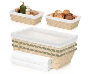 3 Pcs Bamboo Hamper Display Trays with White Cloth Lining Medium Gift Baskets Wicker Storage Organiser Woven Storage Baskets 30x20.5x9.5cm Rattan Storage Basket for Shelves Bathroom Kitchen