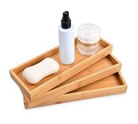 3 Pcs Bamboo Plant Saucer Flower Succulent Tray, Wooden Rectangular Tea Serving Plate, 11 x 4 Inch Decorative Bathroom Wooden Counter Trays with Edges for Food Coffee Tea Snack Tissues Candles