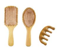 3 Pcs Bamboo Scalp Massager Brush Set, Wooden Soft Bristle Hair Brush Wood Hairbrush, Detangling Paddle Hairbrush for All Hair Types Thick Thin Wet Dry, Gift for Men Women Girls (Set 5)