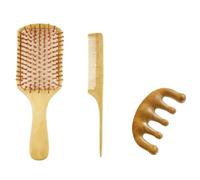 3 Pcs Bamboo Scalp Massager Brush Set, Wooden Soft Bristle Hair Brush Wood Hairbrush, Detangling Paddle Hairbrush for All Hair Types Thick Thin Wet Dry, Gift for Men Women Girls (Set 6)