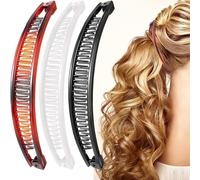 3 Pcs Banana Hair Clip,Banana Clips for Thick Hair-Stretchy Bananas Clips for Women,Retro Plastic Hair Grips,Strong Hold Hair-Clip for Long Fine Curly Hair,Fashion Accessories Girls(Black,White,Brown)
