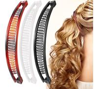 3 Pcs Banana Hair Clip, Vintage Fashion Bannana Clips, Fishtail Hair Clip Strong Hold Ponytail Holder Thick Hairpin Comb Tool, for Comb Ponytail Hairs Accessory Girls Women Everyday Wear (Tricolor)