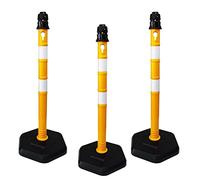 3 Pcs Barrier Post 110CM Plastic with PVC Weighted Base | Reflective Channelizer Post Yellow | Freestanding Traffic Delineator with Sign Board Direct Attachable Socket for Parking