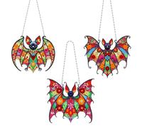 3 Pcs Bat Diamond Art Painting Suncatcher Window Hanger Ornaments DIY Kits 5D Diamond Art Bat Sun Catcher Halloween Hanging Decorations Special Rhinestone Painting Home Office Wall Garden Yard Decor