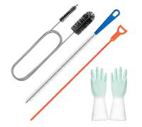 3 pcs Bath Drain Unblocker Tool with Latex Gloves, 155cm Double-Head Drain Snake Hair Clog Remover, 45cm Plug Hole Brush, 50cm Cleaning Hair Hook, Plug Unblocker Tool for Bathroom, Sink, Shower Plug