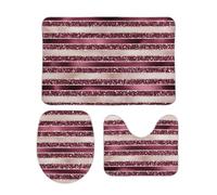 3 Pcs Bath Mats Blush Pink Burgundy Red Rose Glitter Stripes Novelty Contour Mat Durable Toilet Cushion Anti Slip Bathroom Mat Set