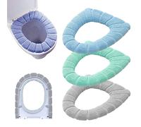 [3 Pcs] Bathroom Soft Thicker Warmer Stretchable Washable Cloth Toilet Seat Cover Pads, 3PCS (Blue, Pink, Brown)
