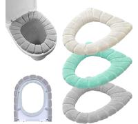 [3 Pcs] Bathroom Soft Thicker Warmer Stretchable Washable Cloth Toilet Seat Cover Pads, 3PCS (Blue, Pink, Brown)