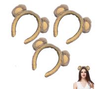 3 Pcs Bear Ears Headband, Brown Plush Bear Ear Hair Hoop, Cute Plush Animal Hair H oops, Animal Cosplay Headbands, Cute Party Headwear, Soft Headwear for Face Washing & Skincare, Spa Accessories