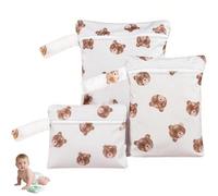 3 Pcs Bear Pattern Nappy Bag, Wet Bags for Swimming Waterproof Bags for Swimming, Travel Laundry Bag Waterproof Pouch with Zip, Reusable Organiser Nappy Pouch for Cloth Diaper, Baby Items Travel