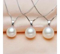 3 Pcs Beauty 8-16mm South Sea Round Shell Pearl 925 Silver Pendant Necklace 17''-White-12 mm