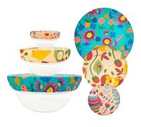 3 PCS Beeswax Bowl Covers Reusable Beeswax Food Wrap Stretch Cloth Fabric Elastic Food Storage Covers Cotton Bread Bowl Covers Reusable Lids for Food Fruits Leftover