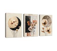 3 Pcs Beige Black Geometric Floral Canvas Wall Art Framed Botanical Cotton Eucalyptus leaf Wall Painting Modern Plants Flowers Art Prints Pictures Home Decor for Bedroom Living Room Office 30X40cmx3