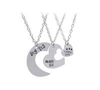 3 Pcs Best Sisters Love Necklace Big Sis Middle Sis Little Sis Love Heart Charm Pendant Stitching Splice Broken Heart Chain Family Friendship Jewelry Gift,Silver Creative And Exquisite Workmanship Dur