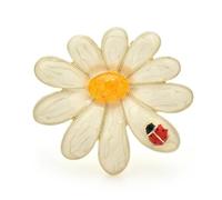 3 Pcs Big Beautiful Daisy Flower Brooches For Women Unisex Little Ladybug And White Flowers Office Party Brooch Pins(Color 2)