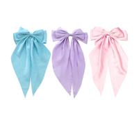 3 Pcs Big Hair Bows Large Hair Ribbon Bows Oversized Hair Bow Clips Bowknot Hair Clips Bow Knot Hair Accessories with Long Tails for Daily Parties Purple Sky Blue Light Pink