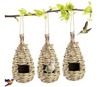 3 Pcs Bird Nest,Hummingbird House for Outside Hanging,Roosting Pouches for Birds,Grass Hanging Wren Finch Song Birds House for Nesting,Hand Woven Bird Nesting Boxes,for Garden Decoration,24x10.5 cm