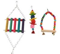 3 Pcs Bird Parakeet Cockatiel Toys, Bird Cage Hammock Swing Toy Wooden Perch Chewing Toy for Budgerigar, Conures, Love Birds, Finches