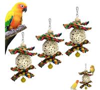 3 Pcs Bird Shredding Toys, Wooden Natural Foraging Shredder, With Bell Interactive Parakeet Toy, Bird Chew Toys for Beak Grinding Boredom Relieve Small Medium Lovebirds Cage Accessories