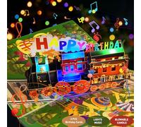 3 Pcs Birthday Cards - 3D Pop Up Firework Card with Music & LED Lights & Blowable Candle, Funny Greeting Cards with Envelopes, Birthday Gifts for Mom Women Dad Men Kids Husband Wife