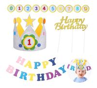 3 Pcs Birthday Party Hat Set, Reusable Birthday Crown with Felt Flag, Inserts, Crown Hat for Girls Boys Baby Children Aged 1-9, Birthday Party Hat Crown for Birthday Decorations Party Photo Props