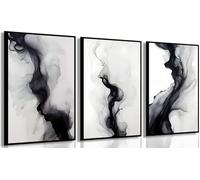 3 Pcs Black And White Simple Abstract Canvas Wall Art Black and gray Minimalist Prints Painting Smoke Shapes Pictures Posters Modern Home artwork for Bedroom Study office Decoration, 12x16in Poster