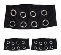 3 Pcs Black Flannel Headbands, Punk Metal Eyelet Design, Wide Elastic Hair Accessories for Women, Hollow Out Loop Style, Soft Flannel, 8.3 x 3.1 x 0.4 in