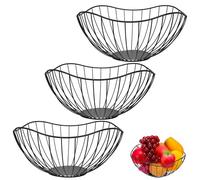3 Pcs Black Metal Fruit Bowls Baskets, 27x12cm Large Wire Fruit Baskets Wide Deep Fruits Holder for Kitchen Counter, Home Decor, Table Centerpiece