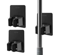 3 PCS Black Mop Holder Wall Mounted Stainless Steel Clip, No Punching Broom Hook, Strong Adhesive Hooks, Bathroom, Office, Kitchen Storage Clips