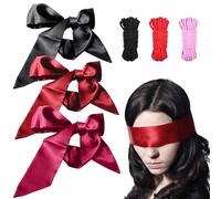 3 PCS Blindfold,Silk Satin Sleep Eye Mask for Couples,Soft,Lightweight,Adjustable,with Matching 3-Piece 5m Cotton Rope,for Adults(Black, Red, Pink)