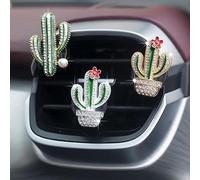 3 Pcs Bling Cactus Air Vent Perfume Clips, Rhinestone Artificial Plant Car Air Fresheners, Car Interior Decoration Accessories