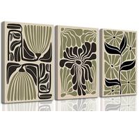 3 Pcs Boho Abstract Floral Canvas Wall Art Mid Century Modern Minimalist Sage Green Neutral Flower Botanical Picture Wall Decor Poster Print Artwork for Living Room Bedroom Home Decoration