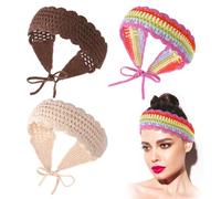 3 Pcs Boho Crochet Headbands for Women - Stylish Hair Scarf Headbands - Rainbow, Beige, & Dark Coffee Options - Perfect for Hair Styling & Decoration - Soft & Comfortable Fabric