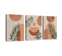 3 Pcs Boho Geometric Lines Framed Canvas Wall Art Prints, Terracotta Aesthetic Plants Leaf Wall Pictures Nordic Minimalist Poster Painting Artwork Home Decor for Bedroom Living Room Office 50x70cmx3