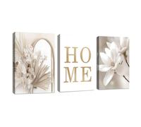 3 Pcs Boho Home Beige Canvas Wall Art Set, Modern White Magnolia Framed Wall Painting Nordic Minimalism Beige Cattail Wall Pictures Poster Art Prints Decor for Bedroom Living Room Office 40x60cmx3