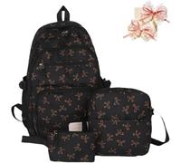3 PCS Bow Backpack Set For Girls,School Bag For Girls,Cute Bow School Backpack Sets, Girls Rucksack For Teenage Secondary Primary Middle School (D Bow Black)