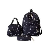 3 Pcs Bow Backpack Set for Girls with Lunch Box & Pencil Bag Nylon Rucksack, Cute Aesthetic Daypack Flower Rucksack, Water Resistant Lightweight Schoolbags for Teenage Primary Middle School