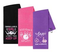 3 Pcs Bowling Towel Soft Embroidered Towels with Grommet Funny Bowling Ball Towel Absorbent Hand Towels Accessories Fans Birthday Xmas Gift for Women Sport Player Fitness Lovers Gift, 16 x 24 Inches