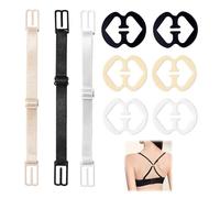 3 Pcs Bra Strap Holder for Slipping 6 Pcs Bra Clips, Non-Slip Bra Strap Clips Elastic Adjustable Bra Shoulder Straps to Make Racerback Conceal Straps Fits All Cup Sizes All Bras (Black/Flesh/White)