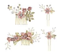 3 Pcs Bridal Hair Pins, Wedding Flower Hair Clip Decorative Pearl Comb for Wedding Hair Accessories Headpiece (Pink)