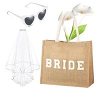 3 Pcs Bride Gifts Sets, Jute Tote Bag with 'BRIDE' Lettering, Bride To Be Sunglasses and Simple Bridal Veil with Comb, Hen Party Accessories for Wedding Day, Bridal Shower Gifts, Engagement, Honeymoon