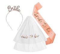 3 Pcs Bride to Be Sash and Veil Set with Rhinestone Tiara White Wedding Hen Do Decorations for Bachelorette Party, Bridal Shower, Engagement Gifts for Bride Hen Night (Style 1-Pink(3 pcs))