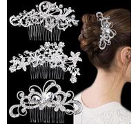 3 PCS Bride Wedding Hair Combs Butterfly Rhinestone Crystal Flower Pearl Hair Clips Sparkling Headpiece Fashion Bride Bridesmaids Wedding Prom Party Hair Accessories for Women and Girls (Silver)