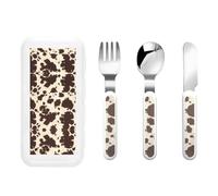 3 Pcs Brown Cow Spots Print Flatware Set Utensils Handle