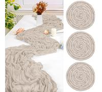 3 PCS Brown Grey Table Runner,90x300cm Cheesecloth Table Runners,Romantic Sheer Tablerunner,10FT Gauze Boho Table Runner,Rustic Cheese Cloth Table Runner for Wedding Party Bridal Shower Table