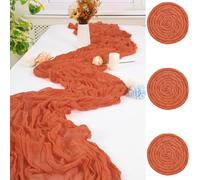 3 PCS Burnt Orange Table Runner,90x300cm Cheesecloth Table Runners,Romantic Sheer Tablerunner,10FT Gauze Boho Table Runner,Rustic Cheese Cloth Table Runner for Wedding Party Bridal Shower Table